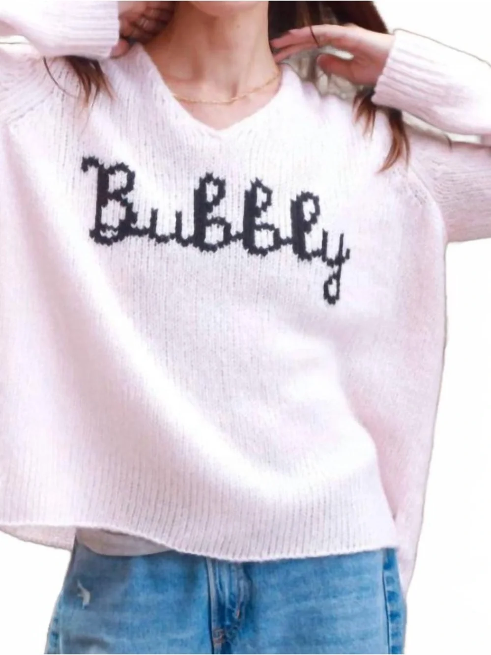 Wooden Ships 'Bubbly' Pink Knit V-Neck Sweater Small - Picture 2 of 7